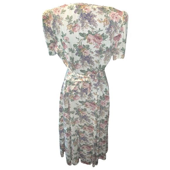 Vintage 90s En Focus Floral V Neck Lace Cottage Core Shoulder Pads Dress medium - Picture 3 of 9